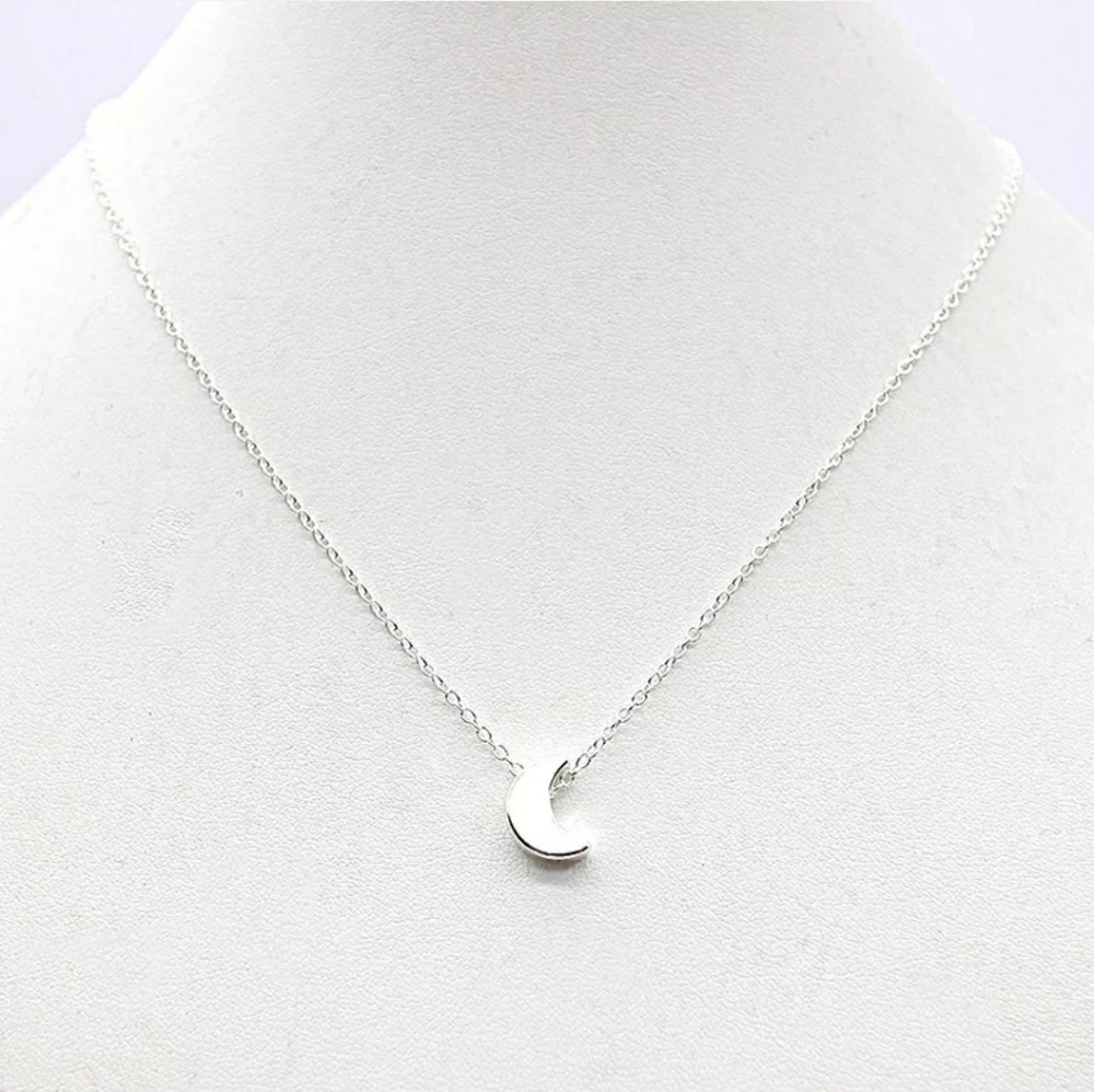 Silver & Gold Moon Pendant Necklace - Picture 2 of 7